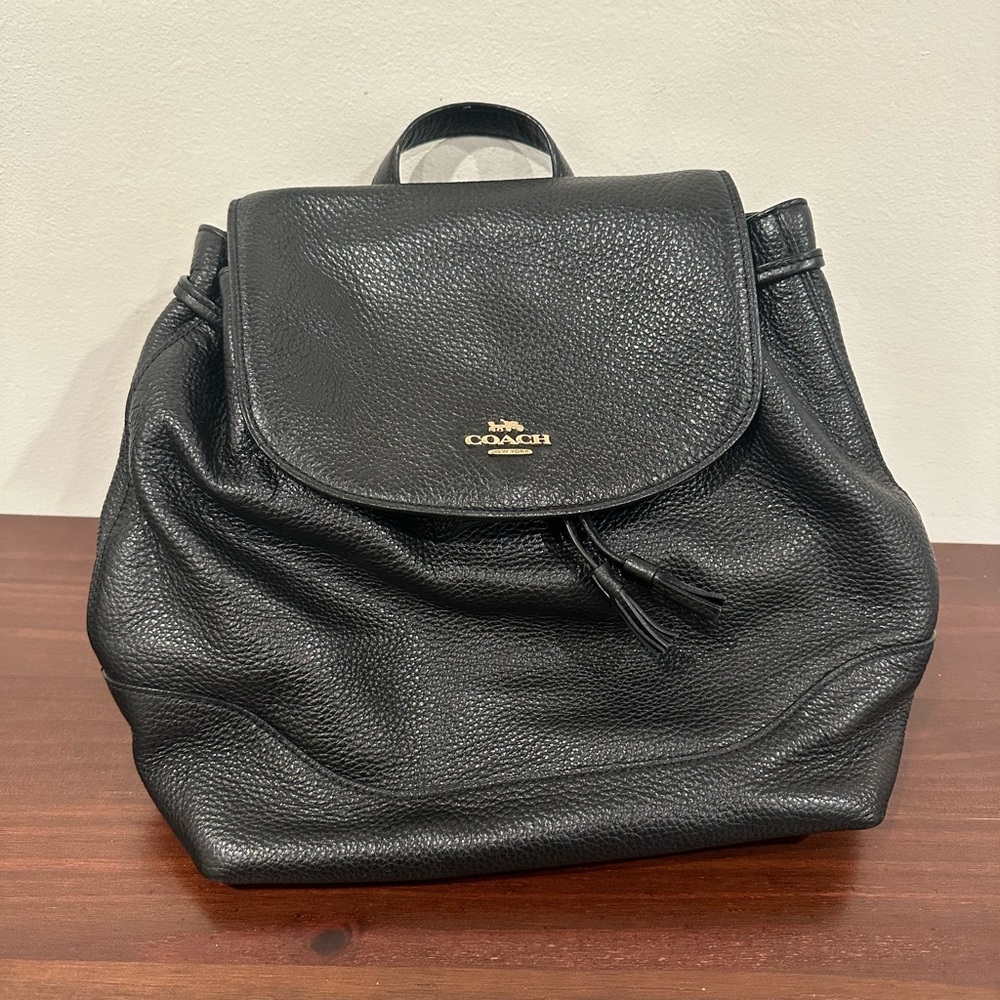 Coach Black Leather Backpack